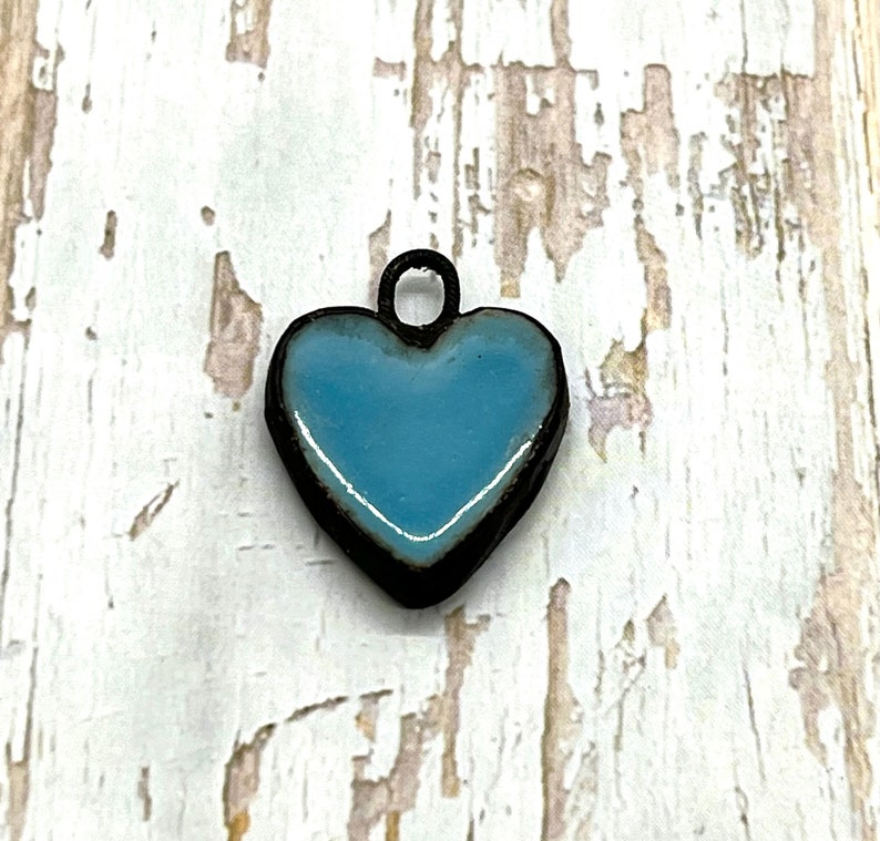 Handmade Porcelain soldered Pendant, Large Heart Charm, Large, Hand painted, DIY Jewelry Supplies, White Heart, Green Heart, Hand Soldered Azure