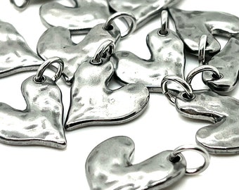 Heart Charm 304 Solid Stainless Steel,No tarnish,Silver Charm,Small Heart Pendant,Antique Silver DIY Jewelry Making Supplies,Findings,SS049
