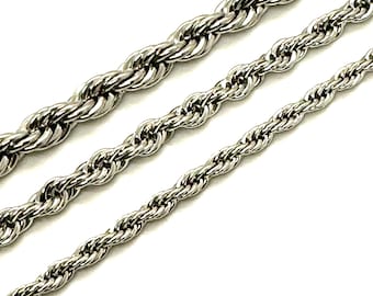 French Rope Stainless Steel Chain, Silver Findings, DIY Jewelry Making Supplies, Chain by the Foot, Large Chunky Chain, Chain for necklaces