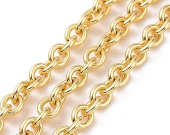 Real 18k Shiny Gold Plated Cable Chain, DIY Jewelry Making Supplies, Gold Findings, Soldered Chain, 6x5mm Chain, Chain by the Foot, Boho