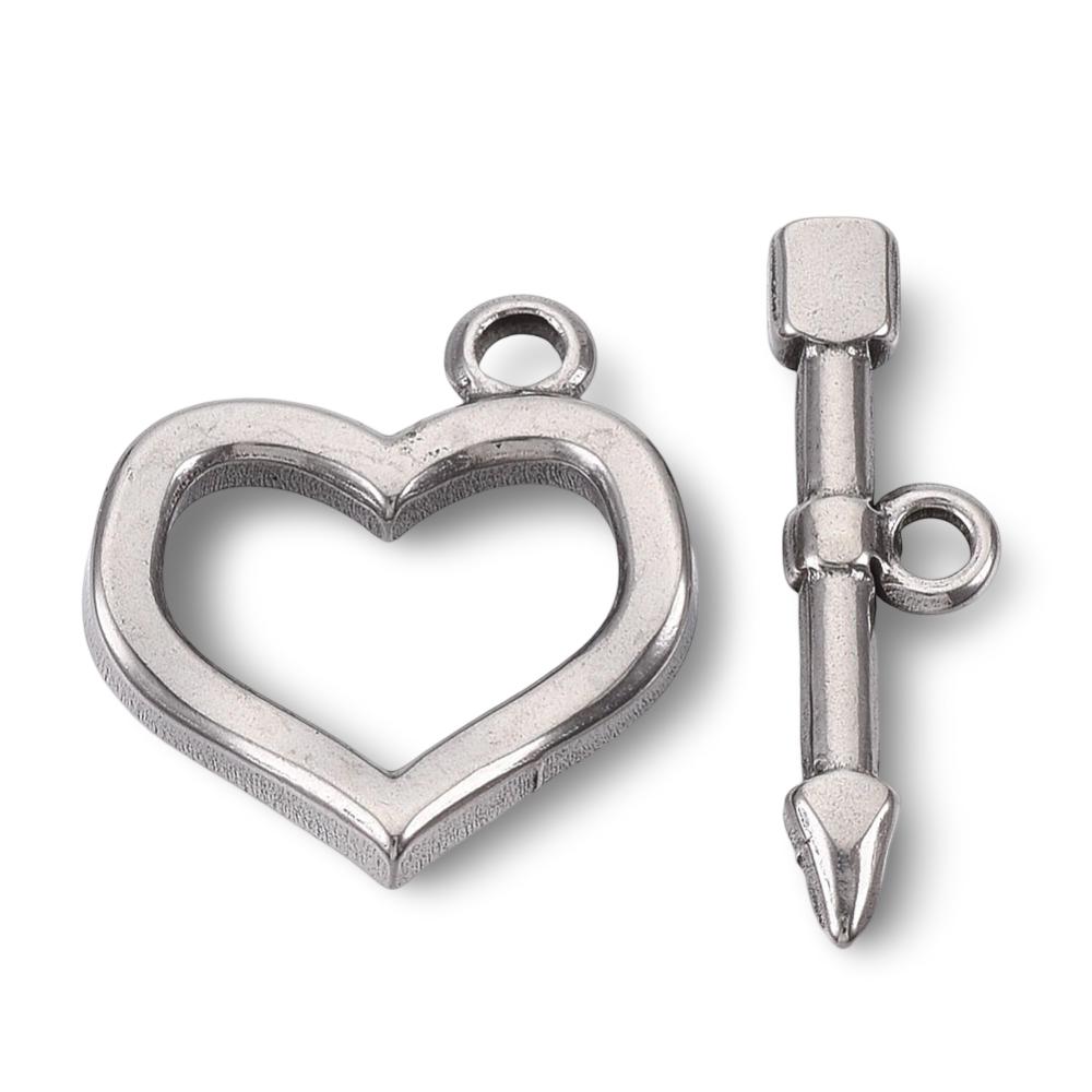 Small Heart Toggle, Stainless Steel Clasp, Antique Silver Clasp, Silver Findings, Jewelry Making Supplies, Minimalist Clasp, DIY