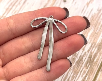 Large Ribbon Bow Charm, Silver Pendant,Minimalist,DIY Jewelry Making Supplies,Bowknot,Wholesale Components,Stainless Steel Findings,SS029