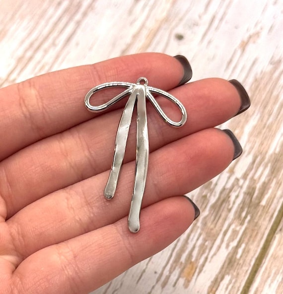 Large Ribbon Bow Charm, Silver Pendant,Minimalist,DIY Jewelry Making Supplies,Bowknot,Wholesale Components,Stainless Steel Findings,SS029