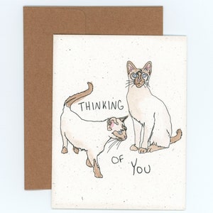 Biglietto Pensando a te/Cartolina gatto/Carino biglietto per la mancanza di te/Mi manchi/Regalo a tema gatto/Gatti siamesi