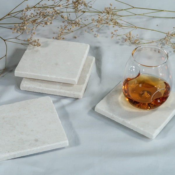 4pc White Marble Coaster