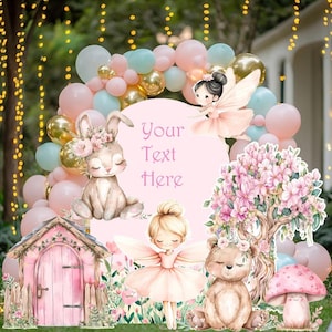 Décoration premier anniversaire de fée, jardin de fées, baby shower de fée lunatique, fée enchantée, conte de fées, princesse, centres de table aquarelle rose