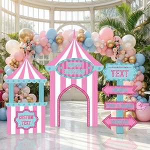 Pastel Pink Circus Party Cutouts, Carnival Baby Shower, Girls 1st Birthday Decor, Circus Tent, Photo Booth Frame, Custom Sign