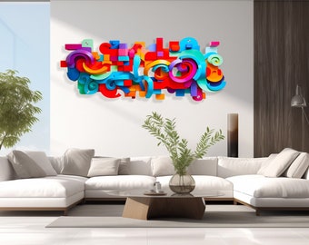 Pop-art wandsculptuur Graffitikunst Extra grote muurdecoratie UV-print Acrylmuurkunst UniQstiQ Mid Century Modern binnen-/buitendecor