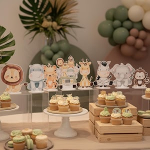 Safari Animals Double-Sided Table Centerpieces Set 8, Jungle Baby Shower, Nursery Decor, Table Decor, Birthday Decorations, Wild One
