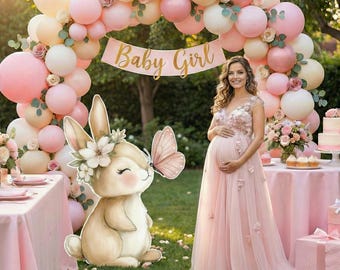 Cute Bunny, Baby Shower, Party Decor, Cutout Decoration, Backdrop Decor, Yard Sign Art, Pink Bunny Party Props, Peter Rabbit