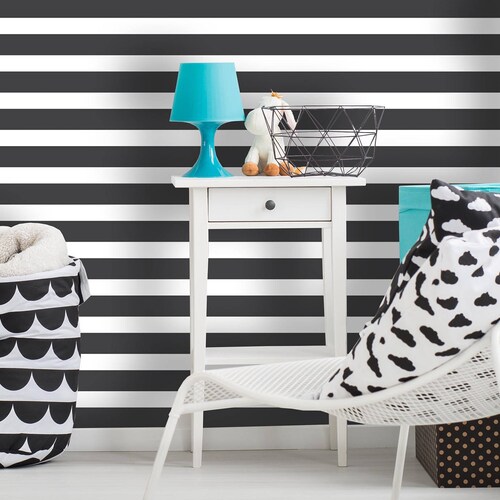 Removable Wallpaper Mural Peel & Stick Black and White Stripes Etsy