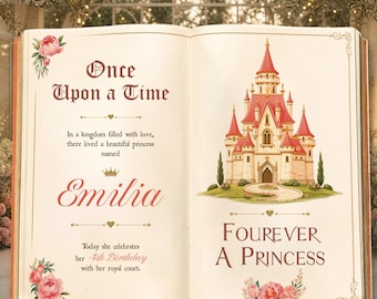 Fourever A Princess Book Backdrop, Castle, Storybook, 4th Birthday Decor, Welcome Sign, Fairytale, Happily Ever After, Once Upon A Time