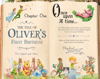 Once Upon A Time Backdrop, One for the Book, Storybook, First Birthday, Welcome Sign, Fairytale, Peter Rabbit Baby Shower,  Winnie the Pooh