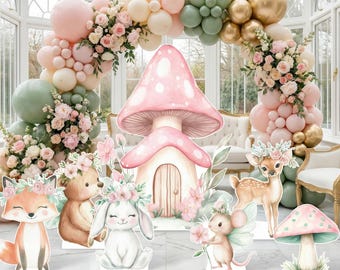 Floral Woodland Animals Cutouts, Forest Animals Props, Birthday Decoration, Centerpieces, Baby Shower, Backdrop