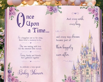 Once Upon A Time Book Backdrop, Princess Castle, Storybook, First Birthday Decor, Welcome Sign, Fairytale  Baby Shower