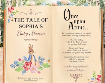Once Upon A Time Peter Rabbit 1st Birthday Backdrop, Storybook, Open Book, Welcome Sign, Beatrix Potter, Bunny Baby Shower
