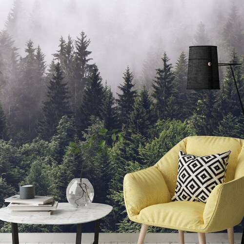 Mist Forest Wall Mural Wallpaper Peel and Stick Vinyl Etsy