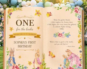 Peter Rabbit 1st Birthday Backdrop, Storybook, Open Book, One for the Books, Welcome Sign, Beatrix Potter, Bunny Baby Shower