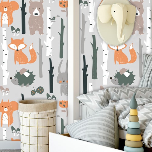 Fox Print Wallpaper Removable Peel and Stick Mural Foxes and | Etsy Canada