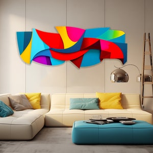 Bright Funky Multicolor Abstract Art, Wall Sculpture Print on Plexiglass Wall Art Outdoor Decor Vivid and Colourful Wall Decor