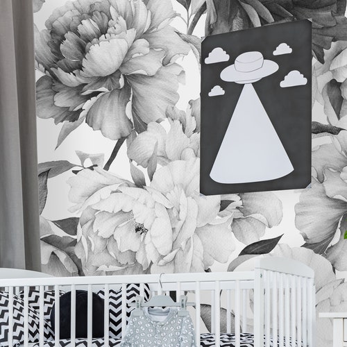 Peony Flower Mural Wallpaper Black and White Watercolor Etsy