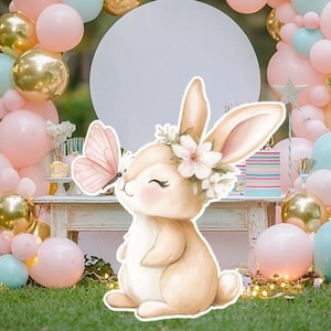 Coelhinho fofo, chá de bebê, decoração de festa, decoração recortada, decoração de cenário, arte de placa de quintal, adereços de festa de coelho rosa, Peter Rabbit,