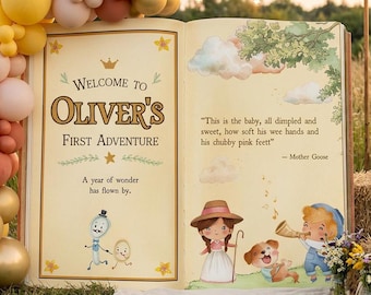 Nursery Rhymes 1st Birthday Backdrop, Storybook, Open Book, Welcome Sign, Fairytale, Mother Goose Baby Shower, Gender Neutral