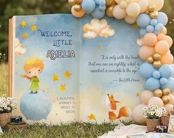 Little Prince Baby Shower Backdrop, Storybook, Open Book, First Birthday Decor,  Welcome Sign, Fairytale, Baby Boy,  Adventure, Fox