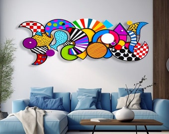 Pop Art Wall Sculpture Graffiti Art Extra Large Wall Decor UV Print Acrylic Wall Art UniQstiQ Mid Century Modern Indoor/Outdoor Decor