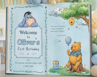 Winnie the Pooh Large Backdrop, Storybook, Open Book, First Birthday Decor,  Welcome Sign, New Baby, Fairytale, Baby Boy