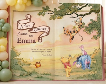 Winnie the Pooh Backdrop, New Chapter, Storybook, Open Book, First Birthday Decor,  Welcome Sign, New Baby, Fairytale