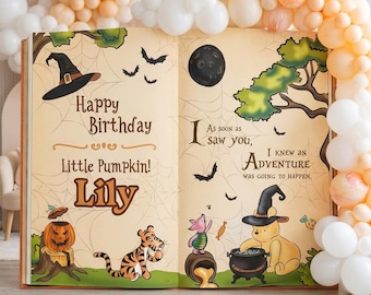 Personalized Winnie the Pooh Halloween, Little Pumpkin, Open Book Party Prop, Storybook, First Birthday Decor,  Welcome Sign, New Baby