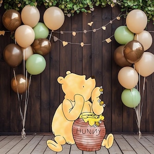 Decoración clásica recortable de Winnie the Pooh, decoración para baby shower, decoración de fondo, letrero para césped, cumpleaños de bebé con osito de miel, oso clásico