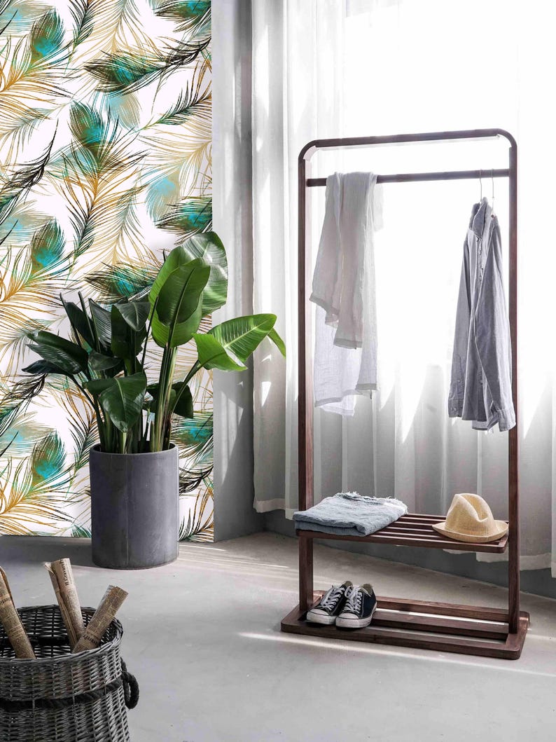 Removable Wallpaper Mural Peel /& Stick Peacock Feathers