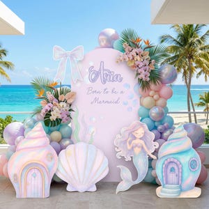 Pastel Mermaid Cutouts, Birthday Party Decor, Seashell Props, Under The Sea Party, Arch Backdrop,  Ocean Animals