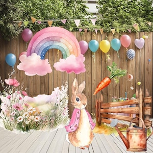 Decoración recortable de Peter Rabbit, decoración de baby shower de conejo, decoración de fondo, conejitos de Pascua, decoraciones de Pascua, decoración de jardín de Pascua