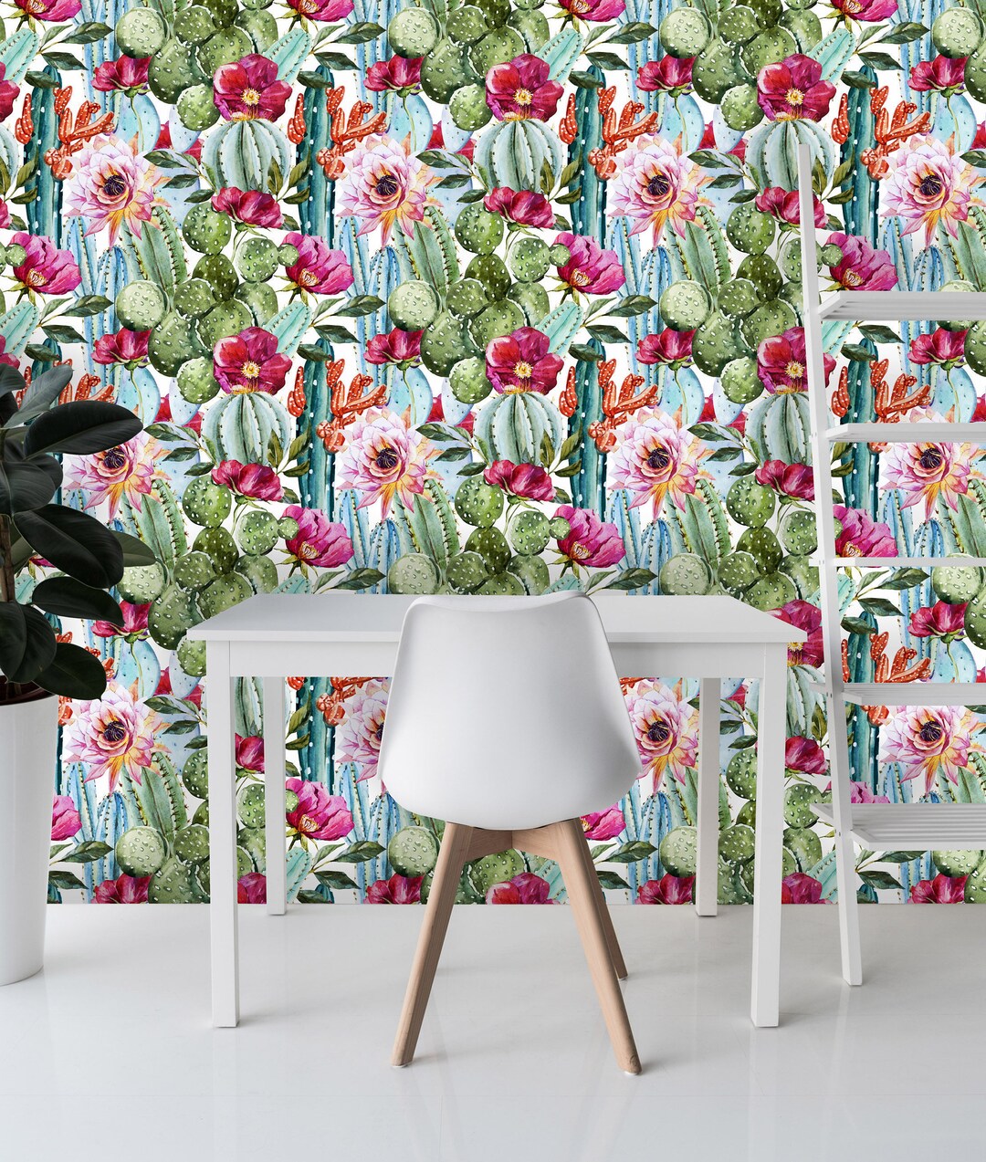 Removable Wallpaper Mural Peel & Stick Cactus With Flowers - Etsy