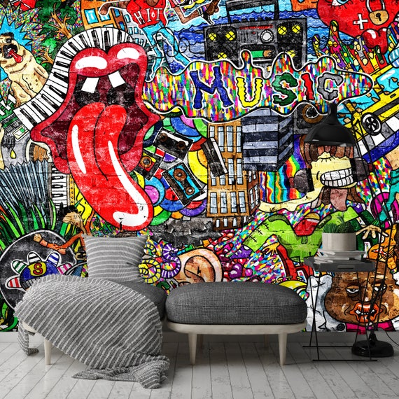 3D Hip Hop Graffiti C25 Removable Wallpaper Self Adhesive Wallpaper Extra Large Peel /& Stick Wallpaper Wallpaper Mural AJ WALLPAPERSS