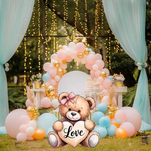 Teddy Bear Valentines Decoration,Valentine&#39;s Outdoor Decor, Heart Standee,Yard Signs with Stakes,Teddy Bear Baby Shower,Yard Lawn Decoration