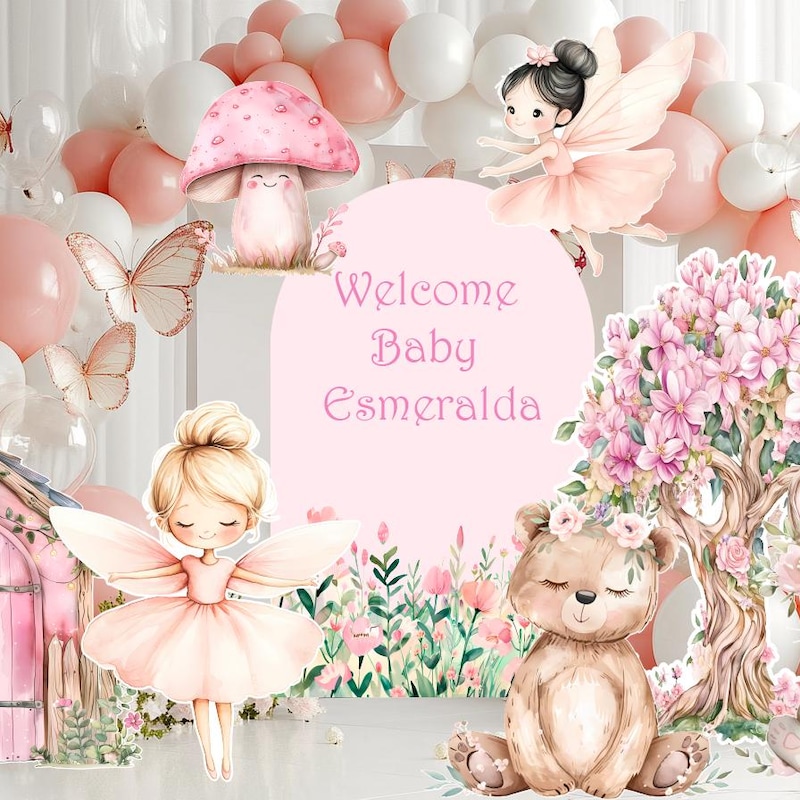 Fairy First Birthday Decor, Large Cutout Set, Fairy Baby Shower, Fairy BIG Decor,Arch Backdrop,Stand Up Props, Pink Birthday Backdrop