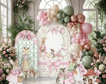 Pink Peter Rabbit Cutouts, Storybook Baby Shower, Backdrop, Easter Bunny Art, Signs, Standee, Girls Birthday, Garden Mushroom, Welcome Sign