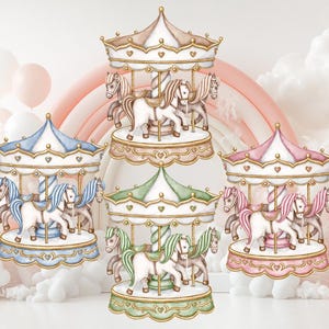 Carousel Cutouts, Baby Shower, Centerpieces Standee, Horse Merry-go-round, Carnival Theme Party Decor, Watercolor Backdrop, Circus Birthday