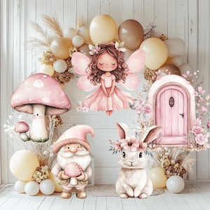 Fee eerste verjaardag decor, knipsel, babyshower, tuin, betoverde fee meisje verjaardag decor, aquarel sprookje thema verjaardag, stand-up prop