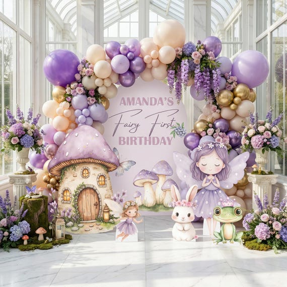 Purple Fairy First Birthday Cutout, Fairy Garden, Whimsical Fairy Baby Shower, Enchanted Fairy, Fairytale, Princess, Mushroom Backdrop,Props