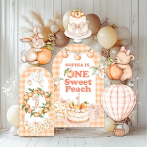 One Sweet Peach Birthday Cutouts, Peach Backdrop, Sweet Party Decorations, Sweet One, 1st birthday, Peach Party, Bear, Bunny, Party Props