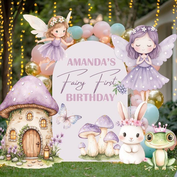 Purple Fairy First Birthday Cutout, Fairy Garden, Whimsical Fairy Baby Shower, Enchanted Fairy, Fairytale, Princess, Mushroom Backdrop,Props