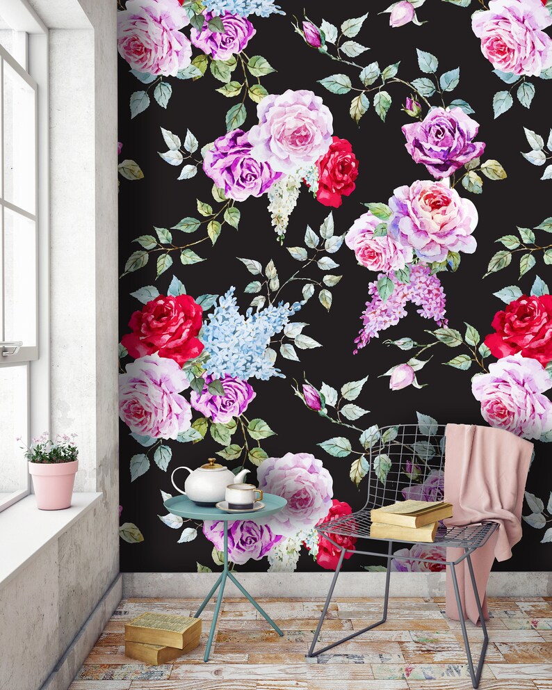 Removable Wallpaper Mural Peel & Stick Seamless Vibrant Roses - Etsy