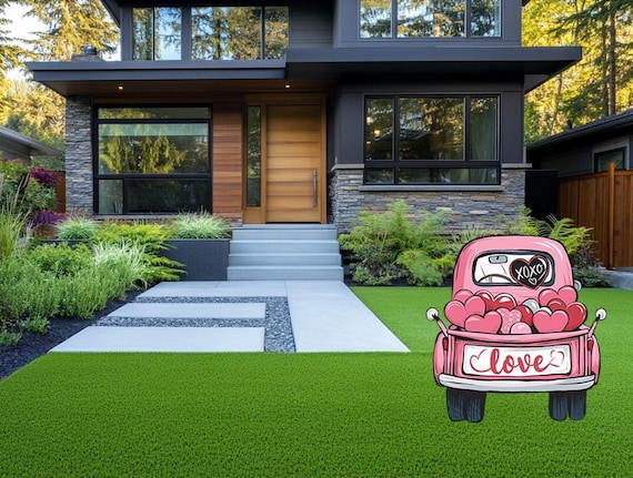 Love Truck Sign, Valentines Decoration, Valentine's Outdoor Decor, Heart Standee, Yard Signs with Stakes, Yard Art, Yard Lawn Decoration