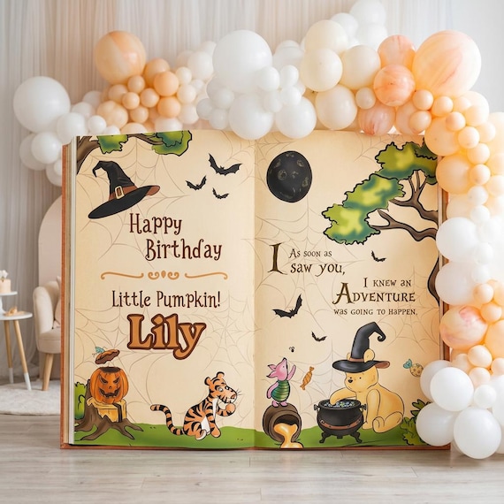 Personalized Winnie the Pooh Halloween, Little Pumpkin, Open Book Party Prop, Storybook, First Birthday Decor, Welcome Sign, New Baby