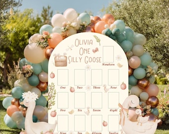 Personalized One Silly Goose First Birthday Photo Board, Mother Goose, First Birthday, Vintage Goose, First Year Photo Board, Cutouts, Prop